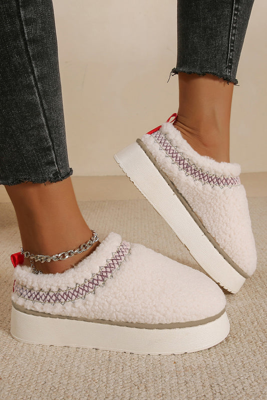 White Embroidered Winter Slippers